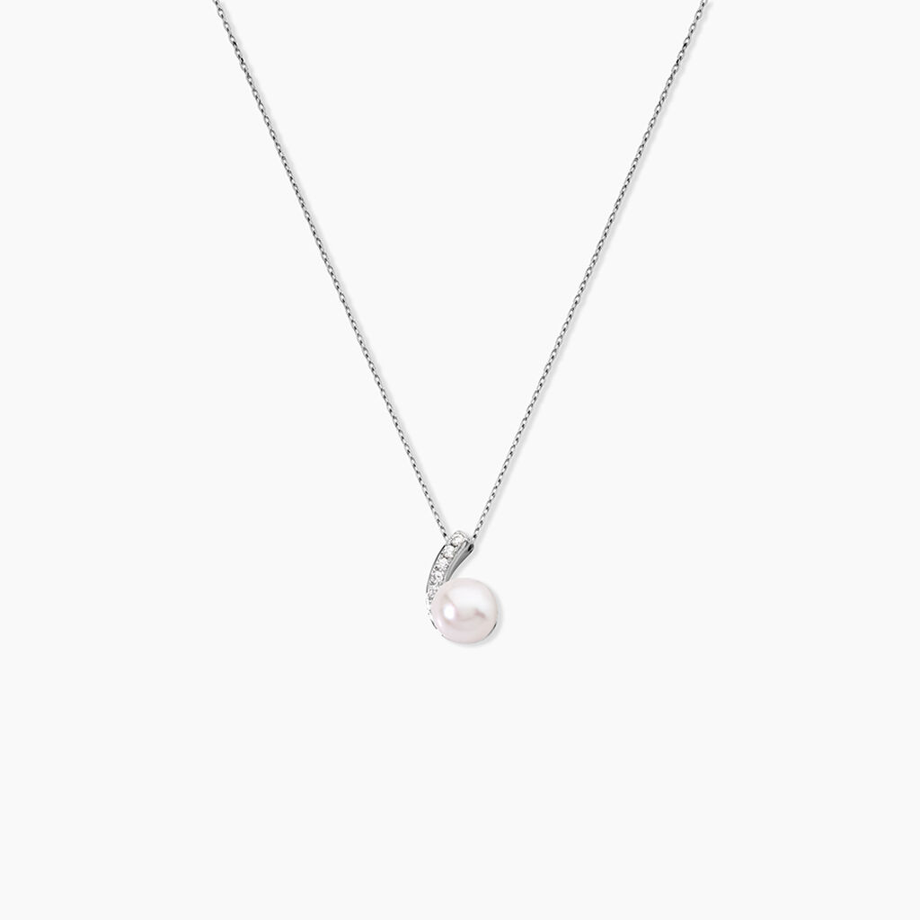 Collier Angel Or Blanc Perle De Culture Oxyde - Colliers Femme | Histoire d&rsquo;Or