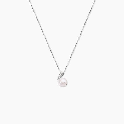 Collier Angel Or Blanc Perle De Culture Oxyde - Colliers Femme | Histoire d&rsquo;Or