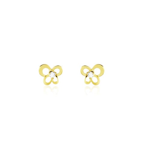 Boucles D'oreilles Puces Eleanor Fleur Or Jaune Oxyde De Zirconium - Clous d'oreilles Famille | Histoire d’Or