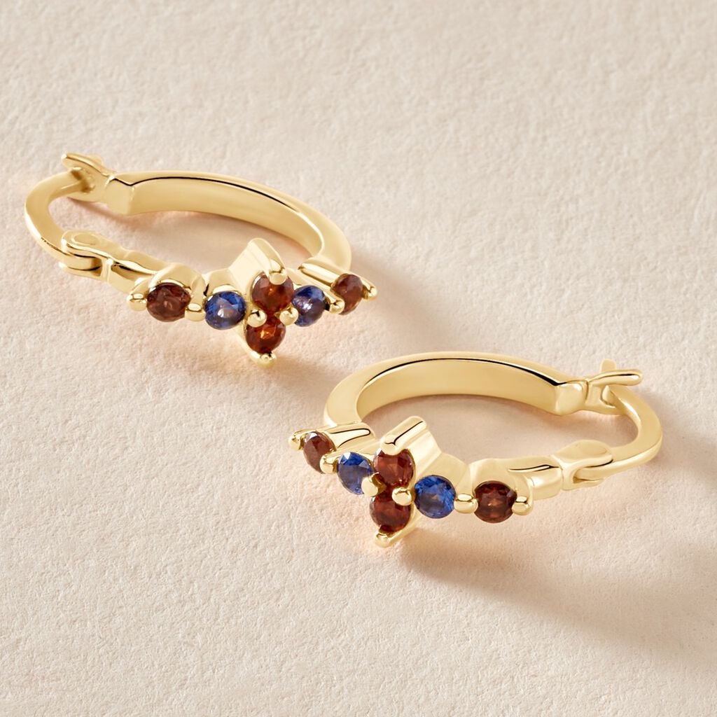 Cr&eacute;oles C&eacute;ph&eacute;e Plaqu&eacute; Or Dor&eacute; Pierres De Synth&egrave;ses - Boucles d'oreilles cr&eacute;oles Femme | Histoire d&rsquo;Or