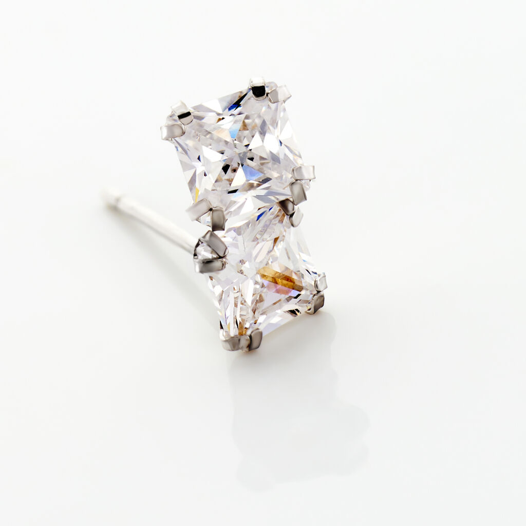Boucles D'oreilles Puces Or Blanc Oxyde De Zirconium - Clous d'oreilles Famille | Histoire d’Or