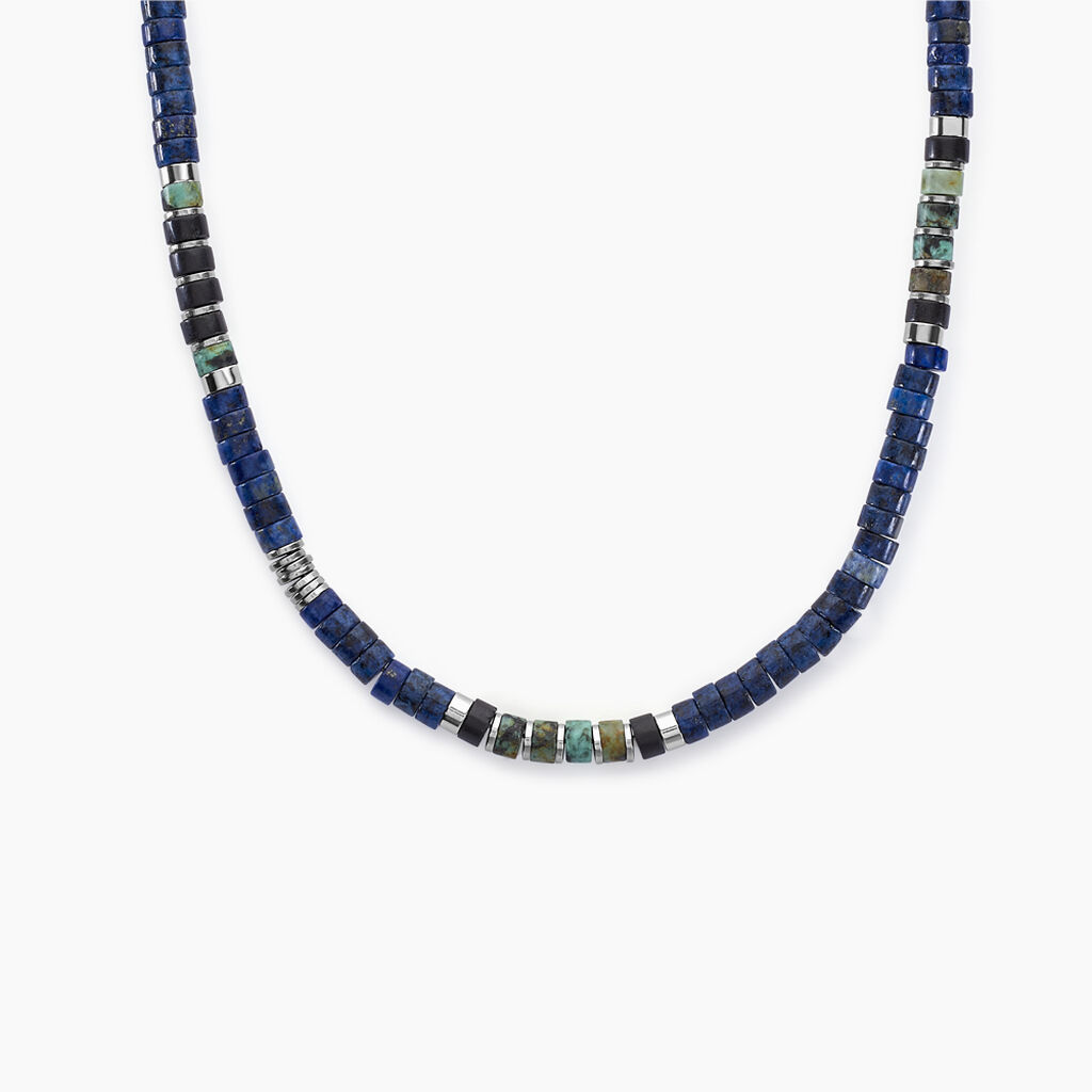 Collier Leeds Acier Blanc Lapis Lazuli Turquoise Pierre De Synthese - Colliers fantaisie Homme | Histoire d’Or