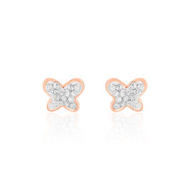 Boucles D'oreilles Puces Evaelle Papillon 0 Or Rose Strass - Clous d'oreilles Femme | Histoire d’Or