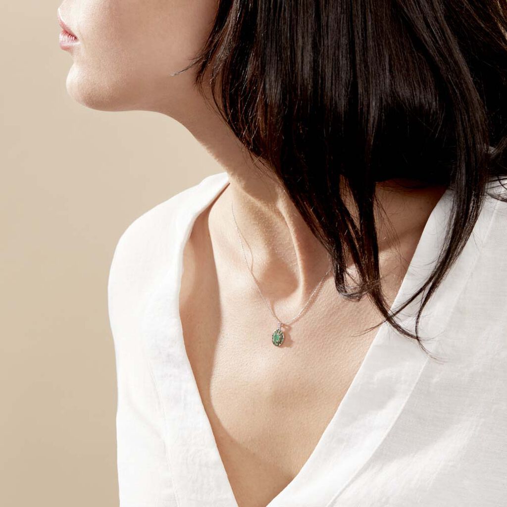 Collier Leona Or Blanc Emeraude Diamant - Colliers Femme | Histoire d’Or