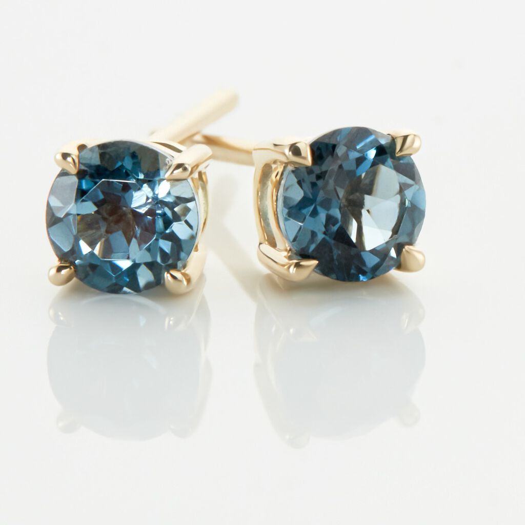 Boucles D'oreilles Puces Elea Or Jaune Topaze Bleu London - Clous d'oreilles Femme | Histoire d’Or
