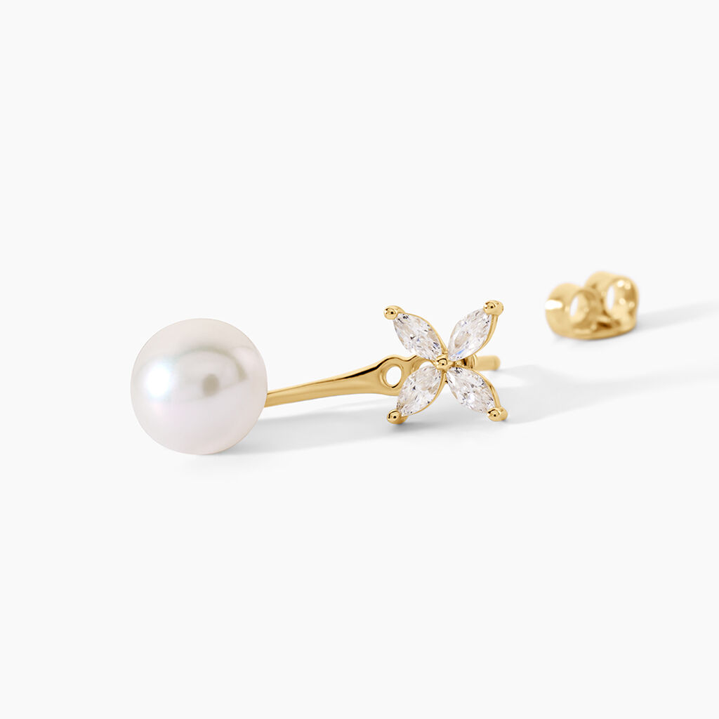 Bijoux D'Oreilles Norah Argent Dor&eacute; A L'Or 750/1000 Perle De Culture Oxyde De Zirconium - Ear cuffs Femme | Histoire d&rsquo;Or