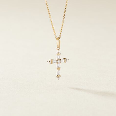 Pendentif Croix en Or Perles et Quartz