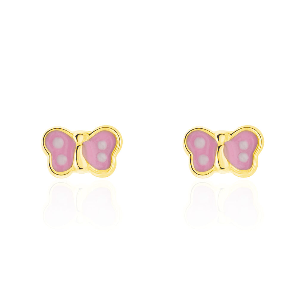 Boucles D'oreilles Puces Papillon Rose Or Jaune - Clous d'oreilles Enfant | Histoire d’Or