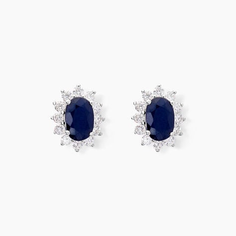 Boucles D'oreilles Or Blanc Saphir Diamants - Clous d'oreilles Femme | Histoire d’Or