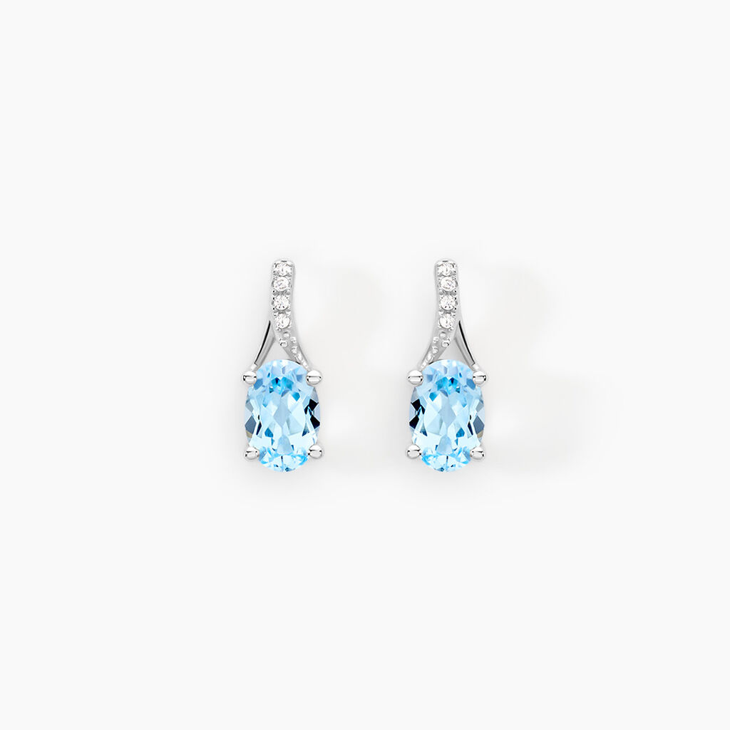 Boucles D'oreilles Audea Or Blanc Topaze Et Oxyde De Zirconium - Boucles d'oreilles pendantes Femme | Histoire d&rsquo;Or