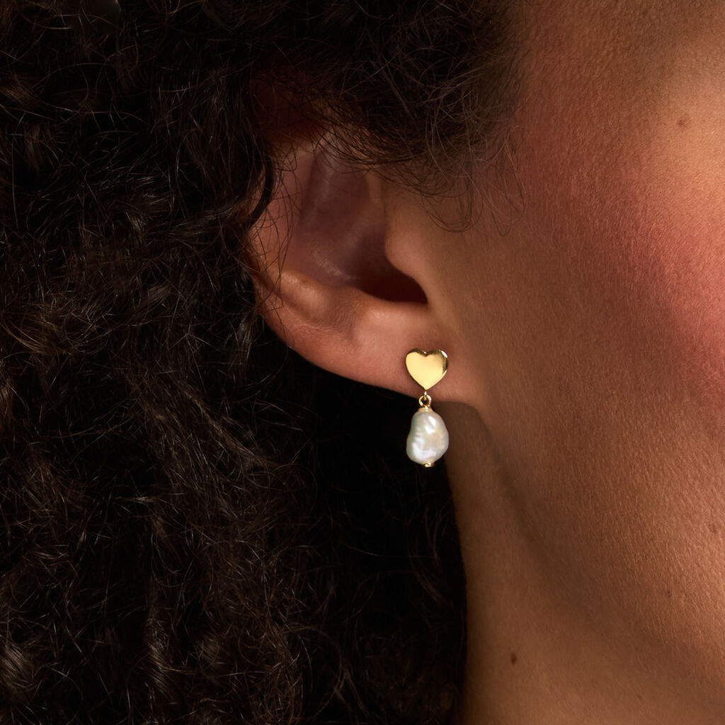 Boucles D'Oreilles Pendantes Loving Pearl Argent Dor&eacute; A L'Or 750/1000 Perle De Culture - Boucles d'oreilles pendantes Femme | Histoire d&rsquo;Or