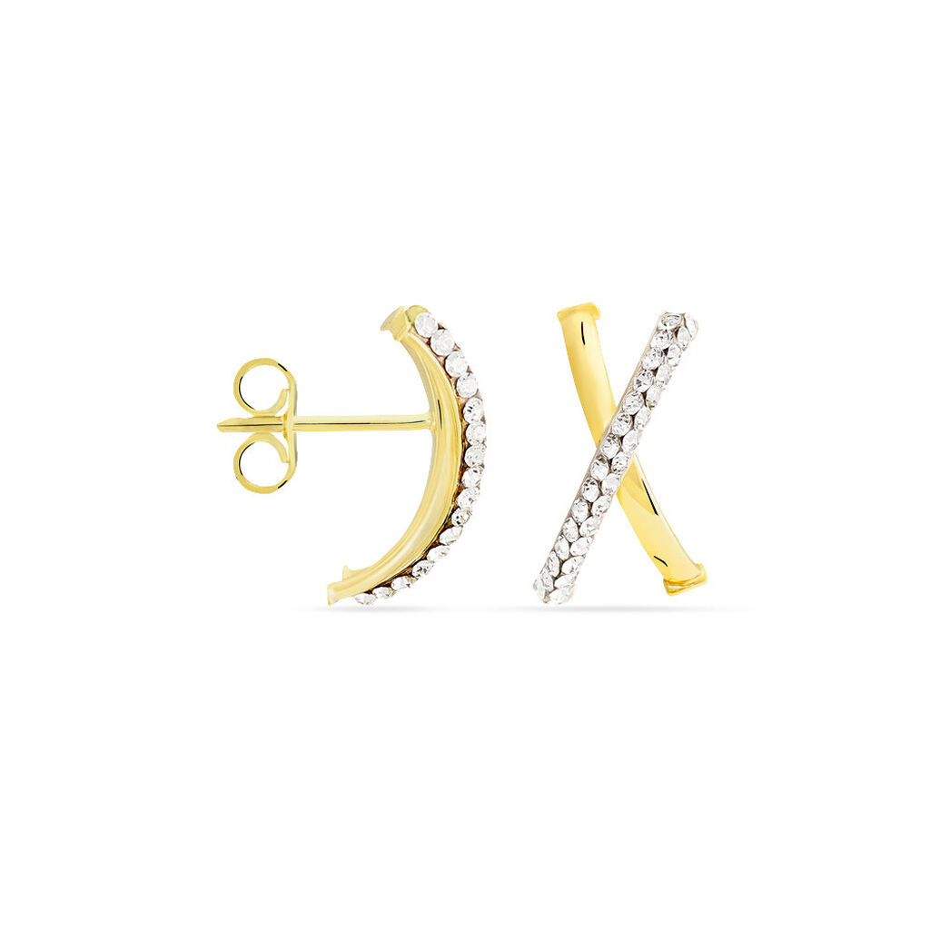 Cr&eacute;oles Bleona Croisees Or Jaune Strass - Boucles d'oreilles cr&eacute;oles Femme | Histoire d&rsquo;Or