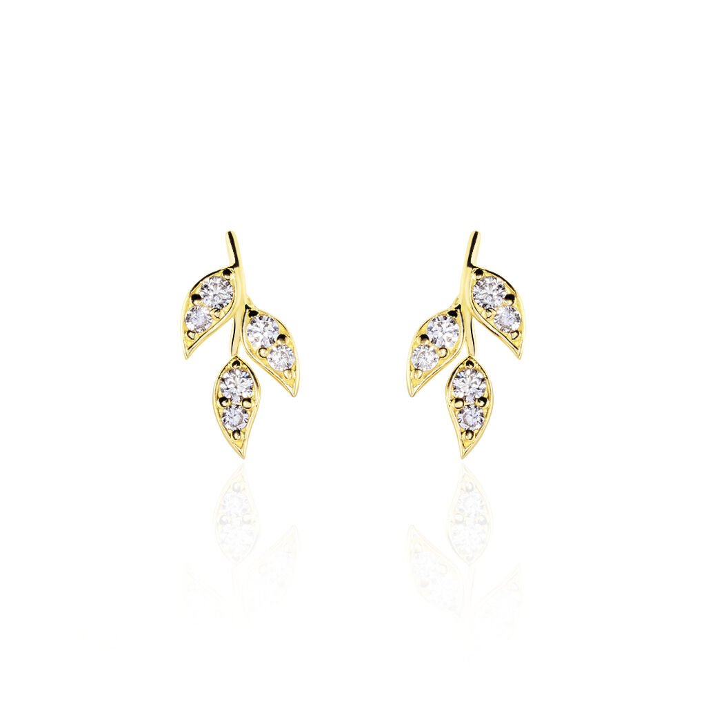 Boucles D'oreilles Pendantes Edia Feuille Or Jaune Oxyde De Zirconium - Boucles d'oreilles pendantes Femme | Histoire d’Or
