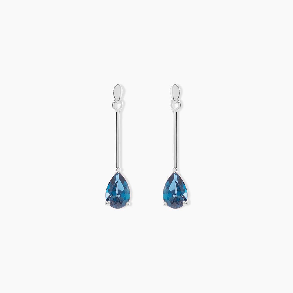 Boucles D'oreilles Pendantes Goutte Or Blanc Topaze Bleu London - Boucles d'oreilles pendantes Femme | Histoire d&rsquo;Or