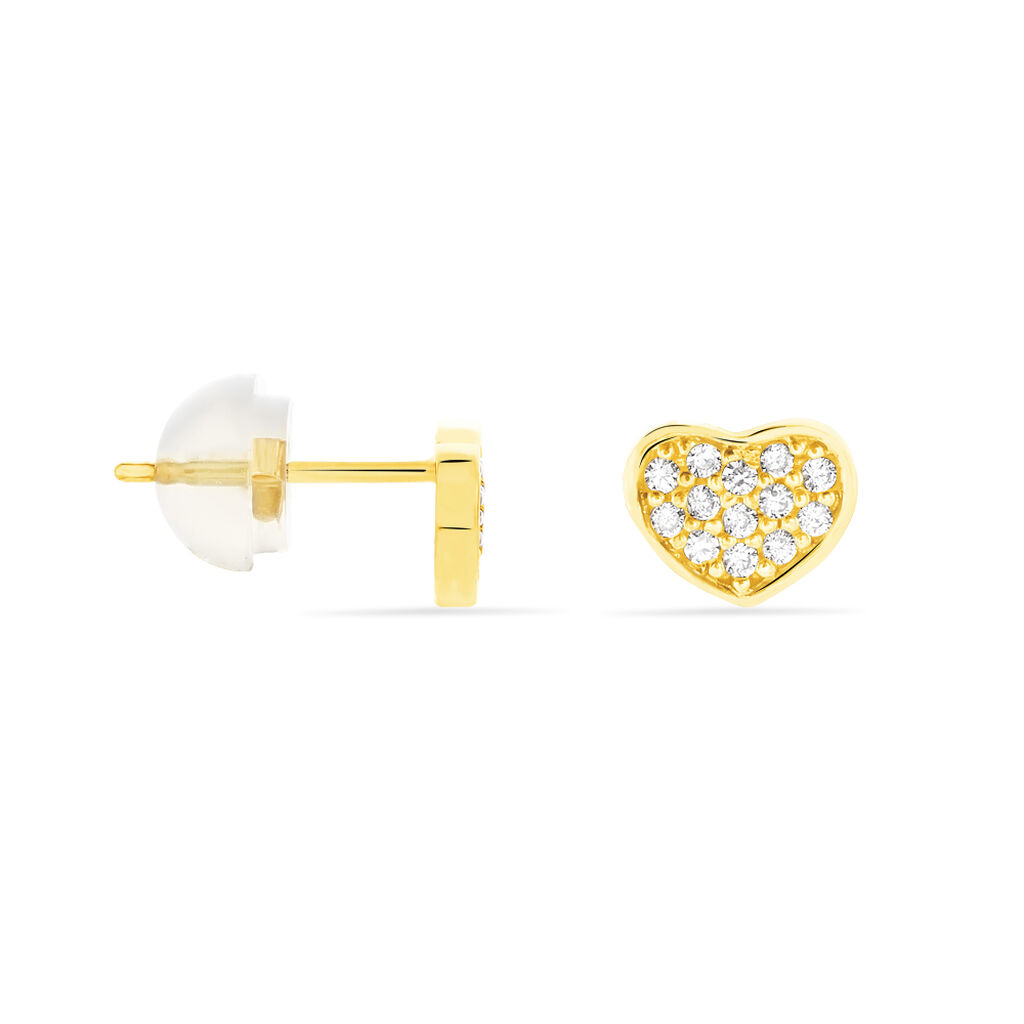 Boucles D'oreilles Puces Daria Coeur Plein Or Jaune Oxyde De Zirconium - Clous d'oreilles Famille | Histoire d’Or