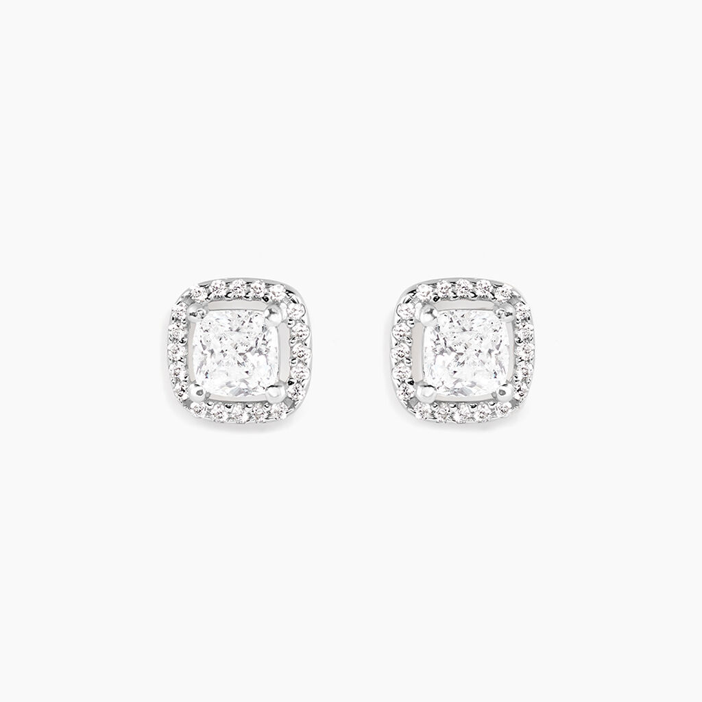Boucles D'oreilles Puces Adrienne Or Blanc Oxyde De Zirconium - Clous d'oreilles Femme | Histoire d&rsquo;Or