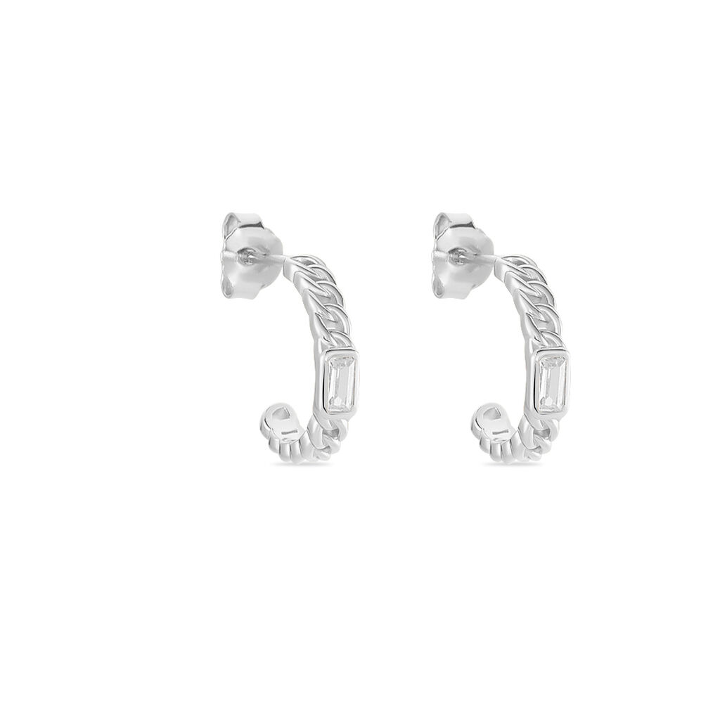 Demi Cr&eacute;oles Eldi Argent Blanc Oxyde De Zirconium - Boucles d'oreilles cr&eacute;oles Femme | Histoire d&rsquo;Or