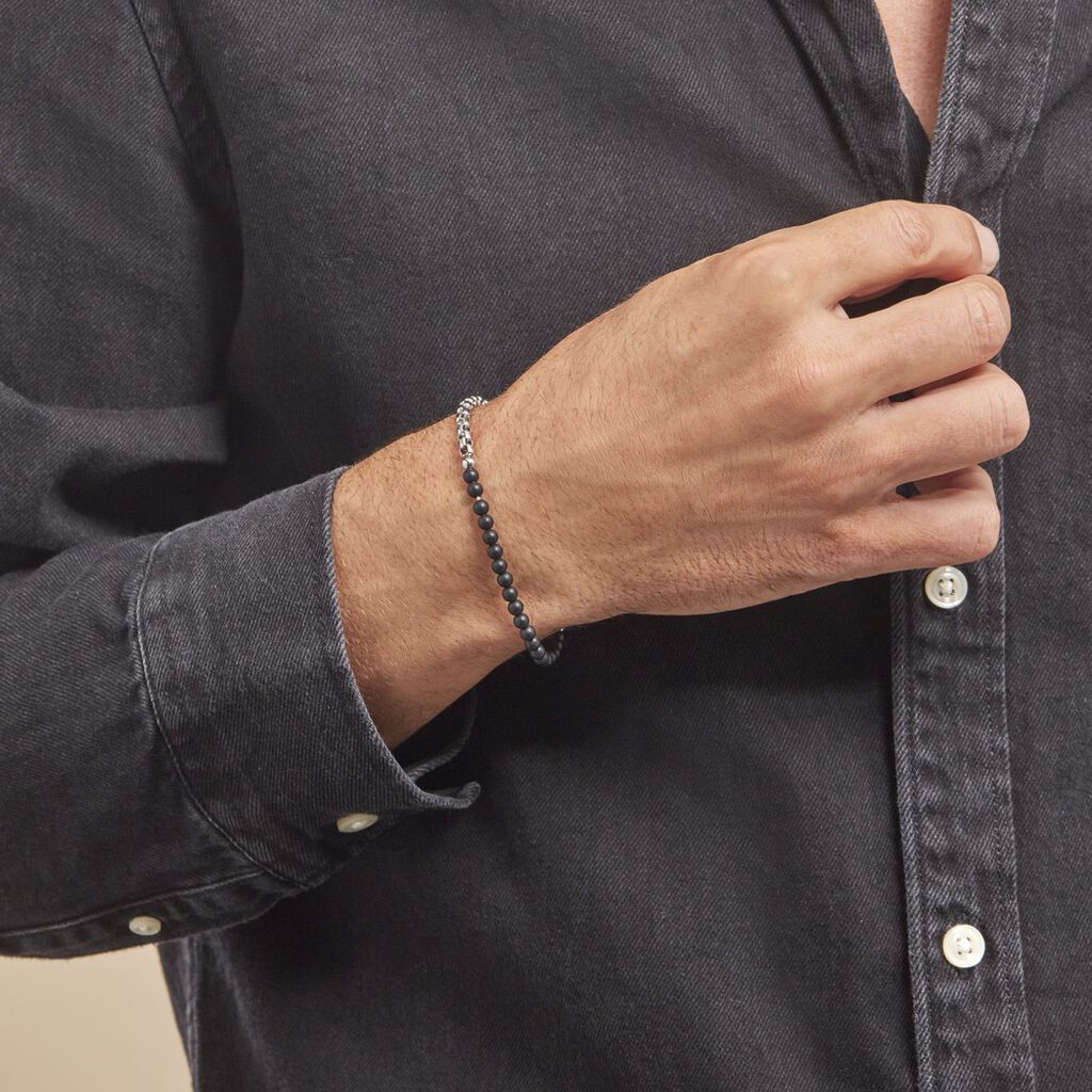 Bracelet Acier Blanc Christiano Onyx - Bracelets Homme | Histoire d’Or