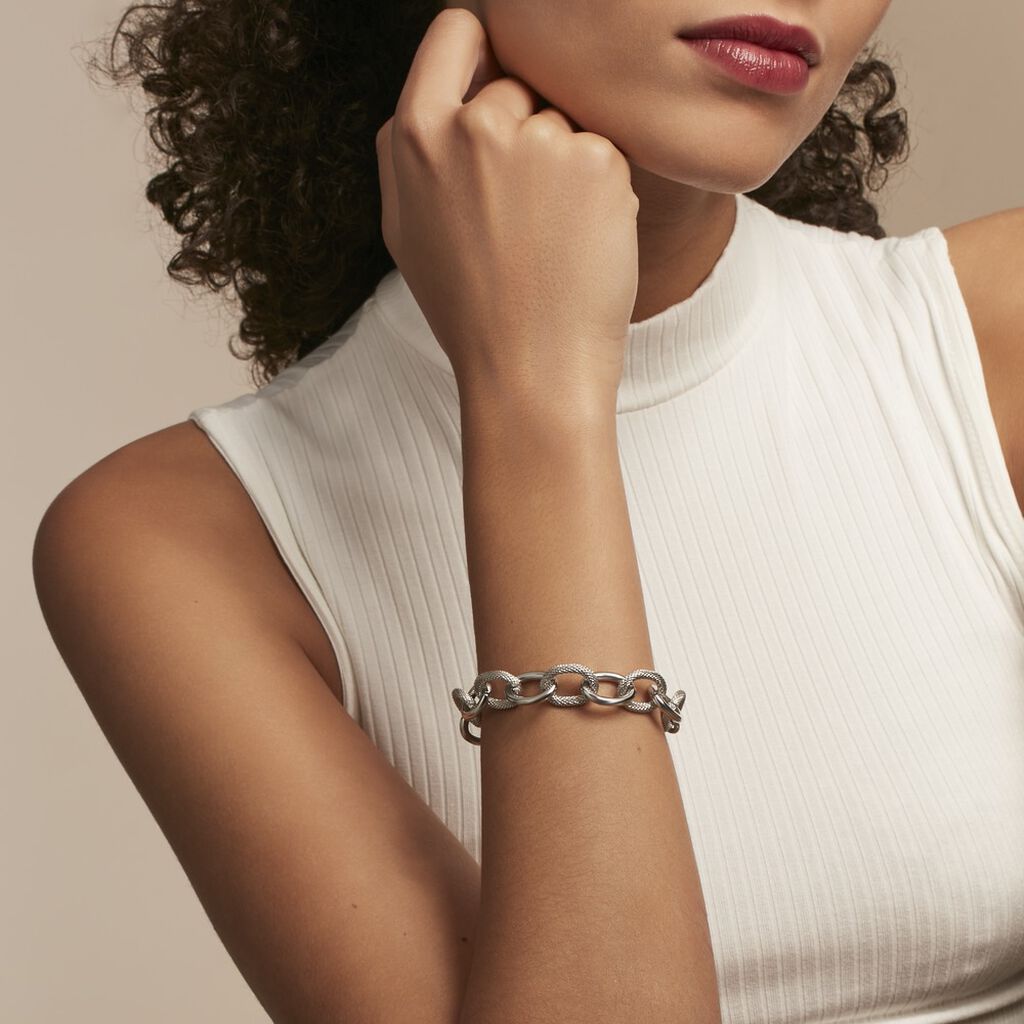 Bracelet Aelia Maille Alternee Acier Blanc - Bracelets fantaisie Femme | Histoire d’Or