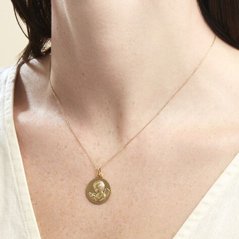 Medaille Or Jaune Ange Et Oiseau - Pendentifs Baptême Famille | Histoire d’Or