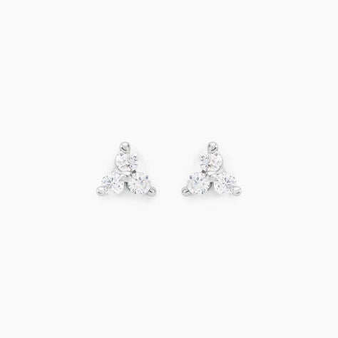 Boucles D'oreilles Puces Cassy Fleur Or Blanc Oxyde De Zirconium - Clous d'oreilles Femme | Histoire d&rsquo;Or
