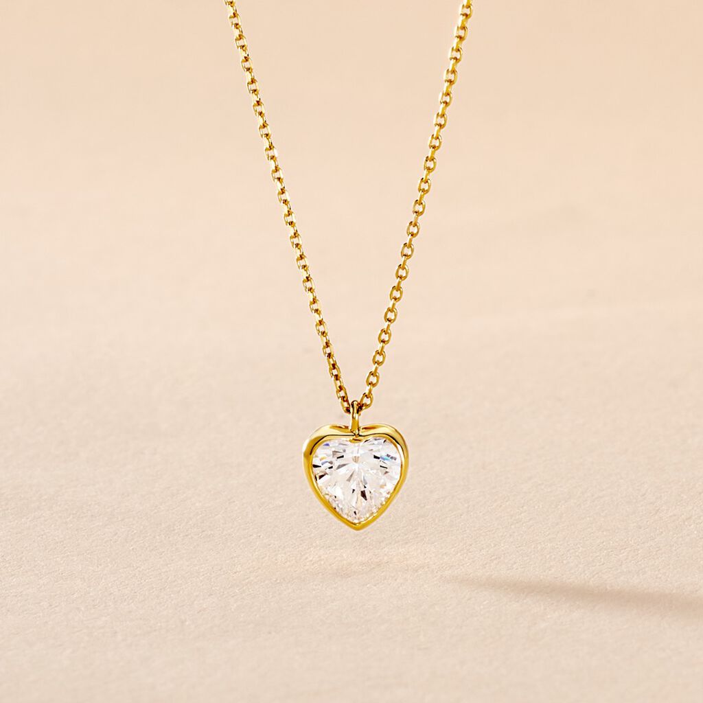 Collier Coeur Serti Clos Or Jaune Oxyde De Zirconium - F&ecirc;te des m&egrave;res Femme | Histoire d&rsquo;Or