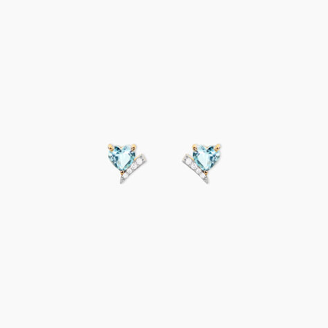 Boucles D'Oreilles Puces Eva Argent Dor&eacute; A L'Or 750/1000 Topaze Oxyde De Zirconium - Clous d'oreilles Femme | Histoire d&rsquo;Or