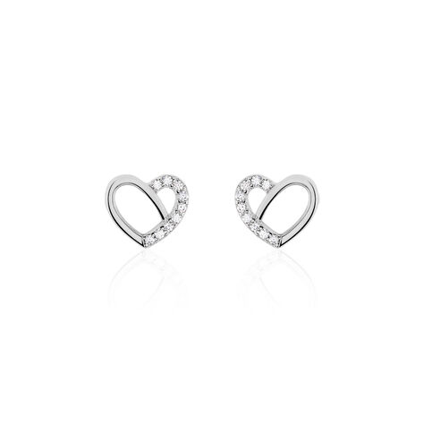 Boucles D'oreilles Puces Dorthea Argent Blanc Oxyde De Zirconium - Boucles d'Oreilles Coeur Femme | Histoire d’Or