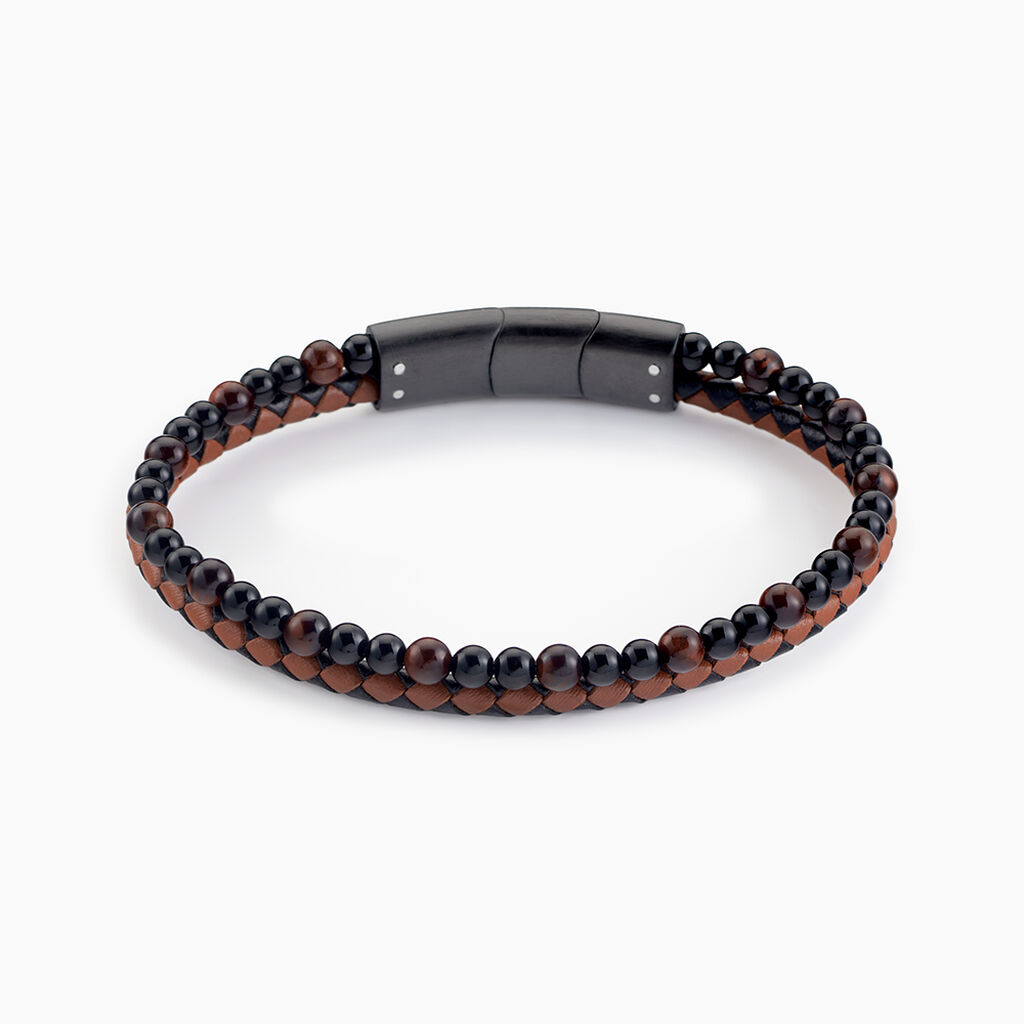 Bracelet Cuir De Vache Marron Oeil De Tigre - Bracelets Cuir Homme | Histoire d&rsquo;Or