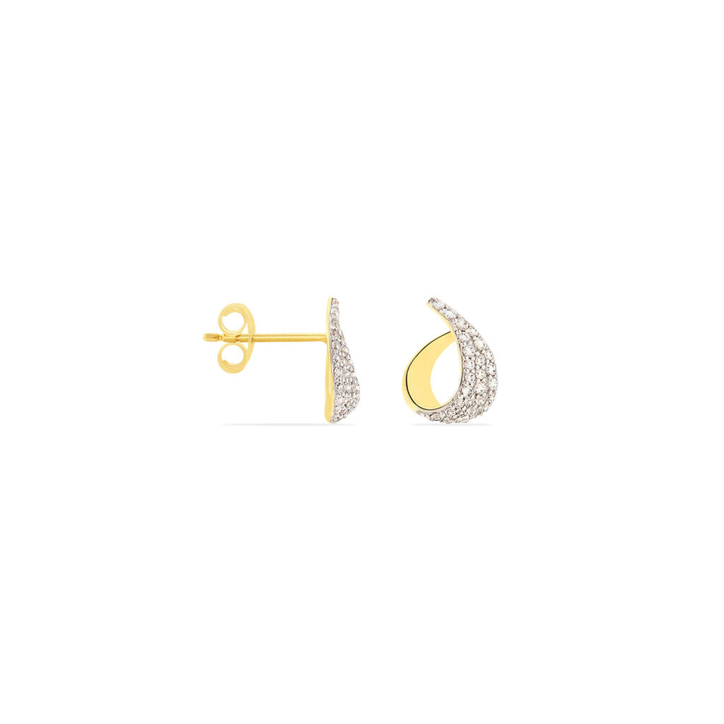 Boucles D'oreilles Puces Boucle D'or Or Jaune Oxyde De Zirconium - Clous d'oreilles Femme | Histoire d&rsquo;Or