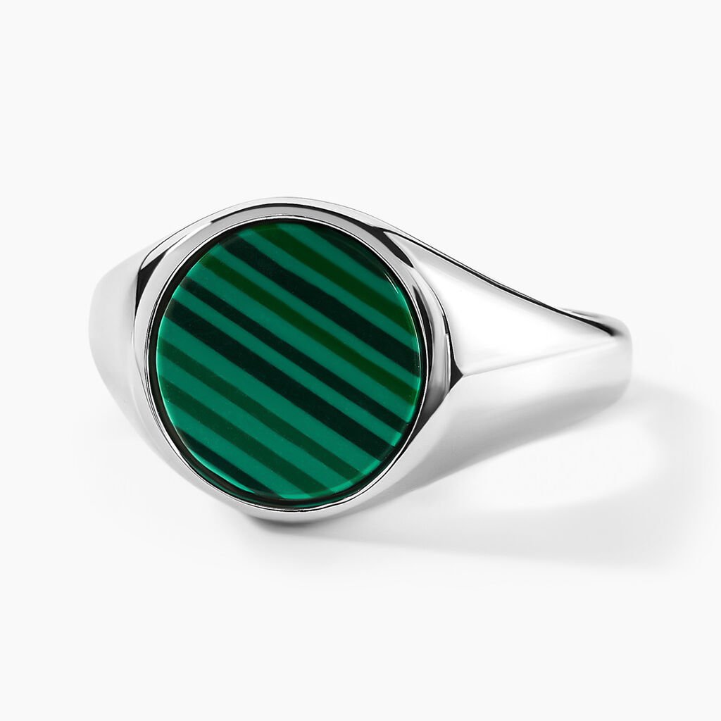 Chevali&egrave;re Argent Blanc Aileas Malachite - Bagues solitaires Homme | Histoire d&rsquo;Or