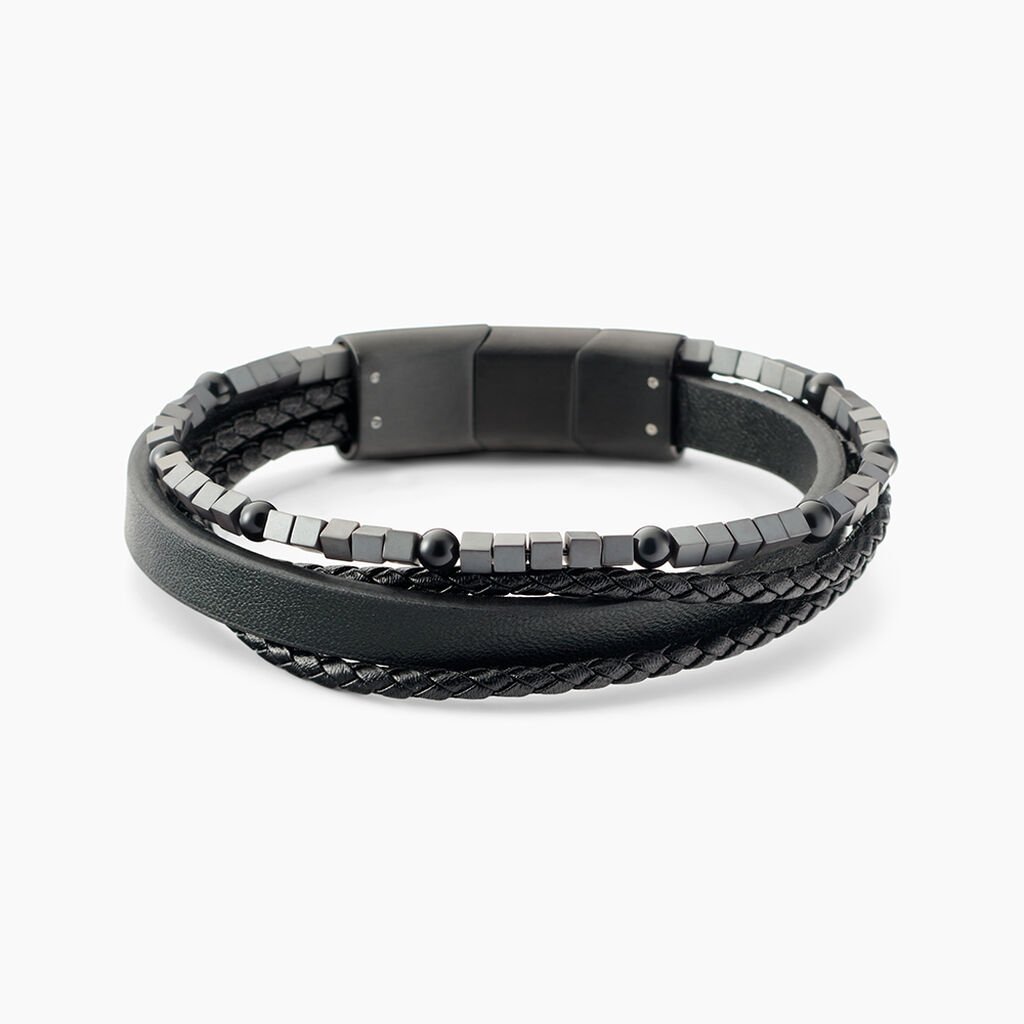 Bracelet Jourdan Cuir De Vache Noir H&eacute;matite Onyx - Bracelets Homme | Histoire d&rsquo;Or