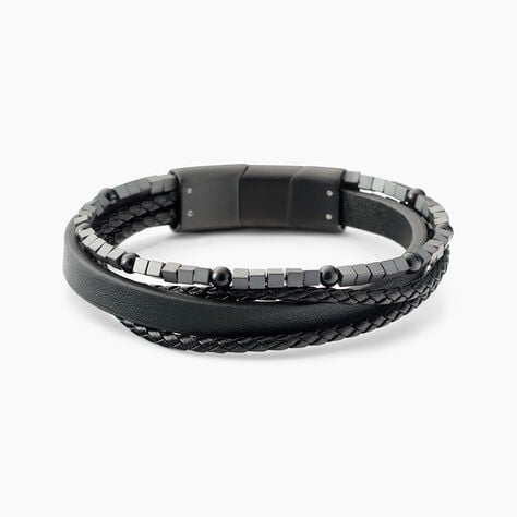 Bracelet Jourdan Cuir De Vache Noir H&eacute;matite Onyx - Bracelets Homme | Histoire d&rsquo;Or
