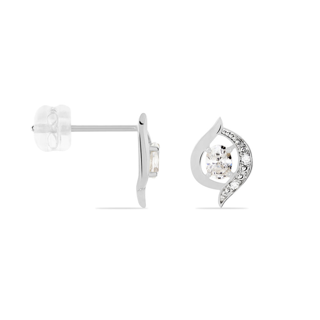 Boucles D'oreilles Puces Or Blanc Lydia Oxydes De Zirconium - Clous d'oreilles Femme | Histoire d’Or
