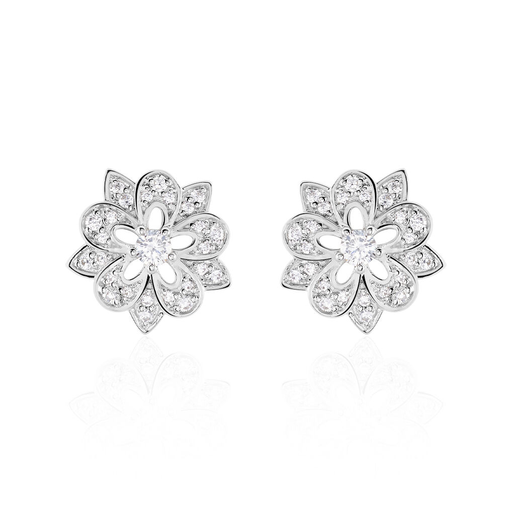 Boucles D'oreilles Puces Iona Argent Blanc Oxyde De Zirconium - Boucles d'oreilles fantaisie Femme | Histoire d’Or