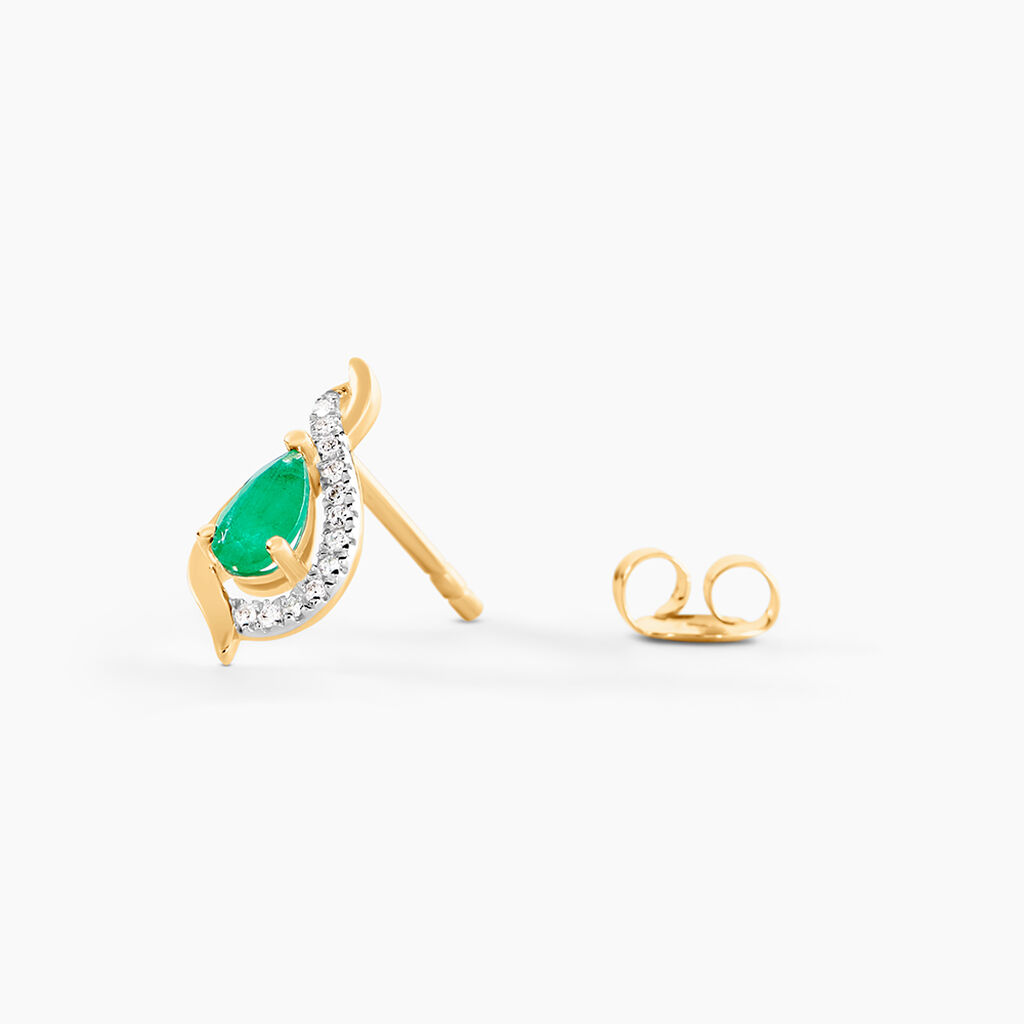 Boucles D'Oreilles Puces Angelika Or Jaune Emeraude Diamant - Boucles d'oreilles pendantes Femme | Histoire d&rsquo;Or