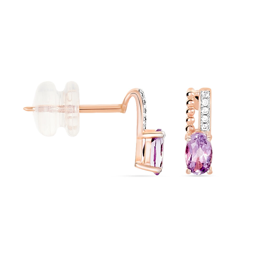 Boucles D'oreilles Pendantes Frannie Or Rose Amethyste Et Oxyde - Boucles d'oreilles pendantes Femme | Histoire d&rsquo;Or
