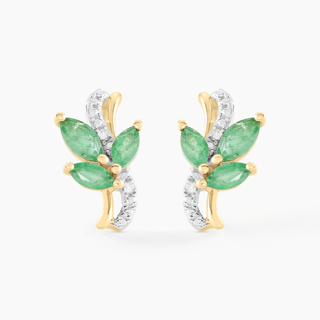 Boucles D'oreilles Puces Angie Or Jaune Emeraude Diamant - Clous d'oreilles Femme | Histoire d’Or