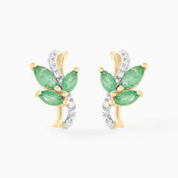 Boucles D'oreilles Puces Angie Or Jaune Emeraude Diamant