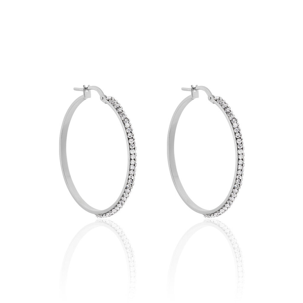 Cr&eacute;oles Sandrine Or Blanc Strass - Boucles d'oreilles empierr&eacute;es Femme | Histoire d&rsquo;Or