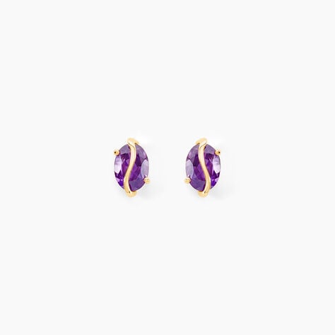 Boucles D'oreilles Puces Or Jaune Prudencia Am&eacute;thystes - Clous d'oreilles Femme | Histoire d&rsquo;Or