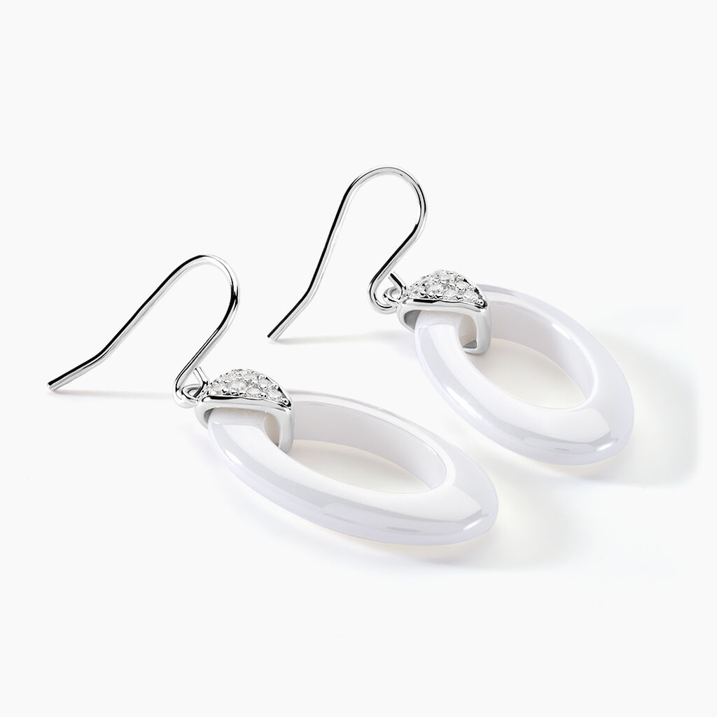 Boucles D'oreilles Pendantes Peer Argent Blanc Oxyde De Zirconium - Boucles d'oreilles fantaisie Femme | Histoire d&rsquo;Or