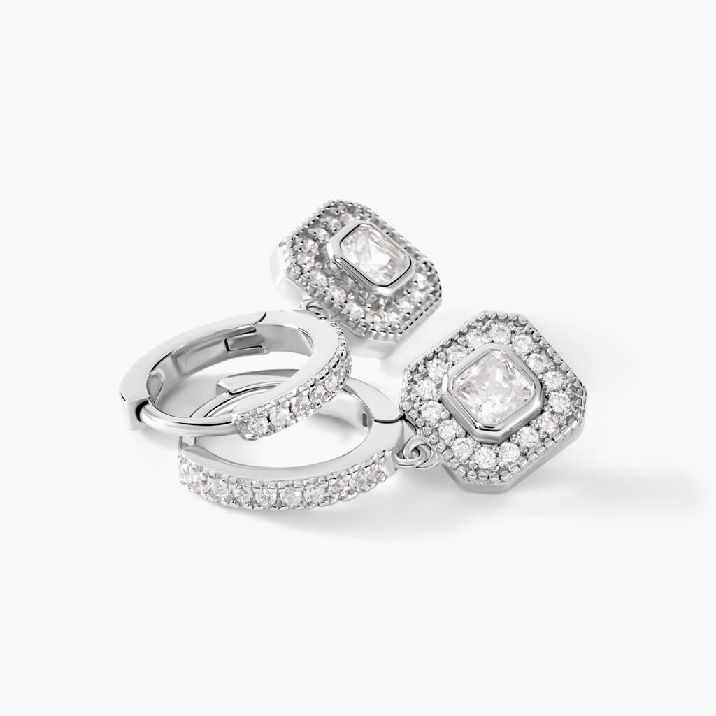 Cr&eacute;oles Ninette Argent Blanc Oxyde De Zirconium - Boucles d'oreilles cr&eacute;oles Femme | Histoire d&rsquo;Or