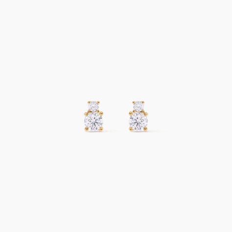 Boucles D'Oreilles Puces Constancia Argent Dor&eacute; A L'Or 750/1000 Oxyde De Zirconium - Boucles d'oreilles fantaisie Enfant | Histoire d&rsquo;Or