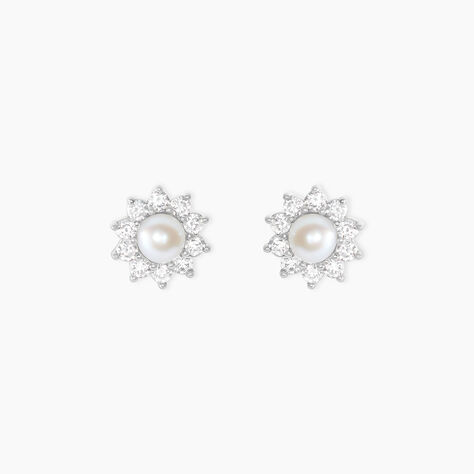 Boucles D'oreilles Puces Argent Blanc Cheri Perle De Culture Oxydes - Boucles d'oreilles fantaisie Femme | Histoire d&rsquo;Or
