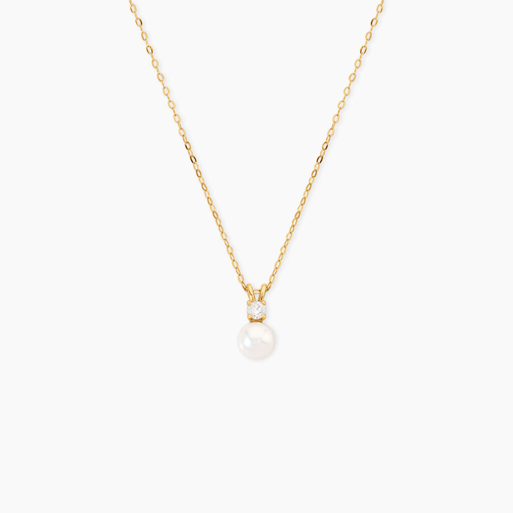 Collier Bragi Argent Dor&eacute; A L'Or 750/1000 Oxyde De Zirconium Perle De Culture - Colliers Femme | Histoire d&rsquo;Or