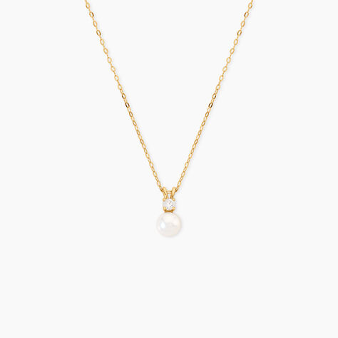 Collier Bragi Argent Dor&eacute; A L'Or 750/1000 Oxyde De Zirconium Perle De Culture - Colliers Femme | Histoire d&rsquo;Or