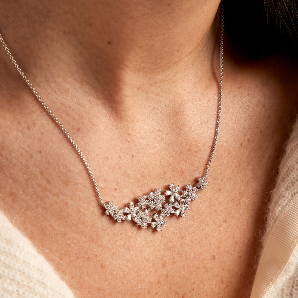 Collier Midnight Flower Argent Blanc Oxyde De Zirconium - Colliers Femme | Histoire d’Or