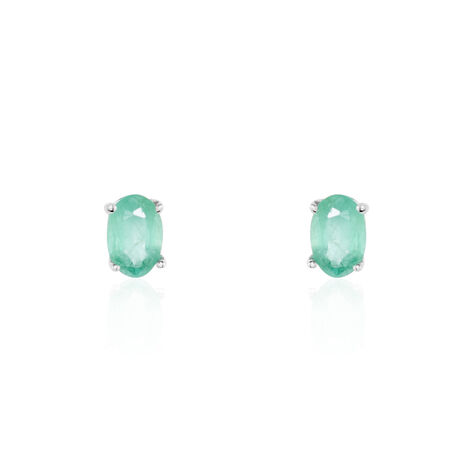 Boucles D'oreilles Puces Ovale Or Blanc Emeraude - Clous d'oreilles Femme | Histoire d’Or