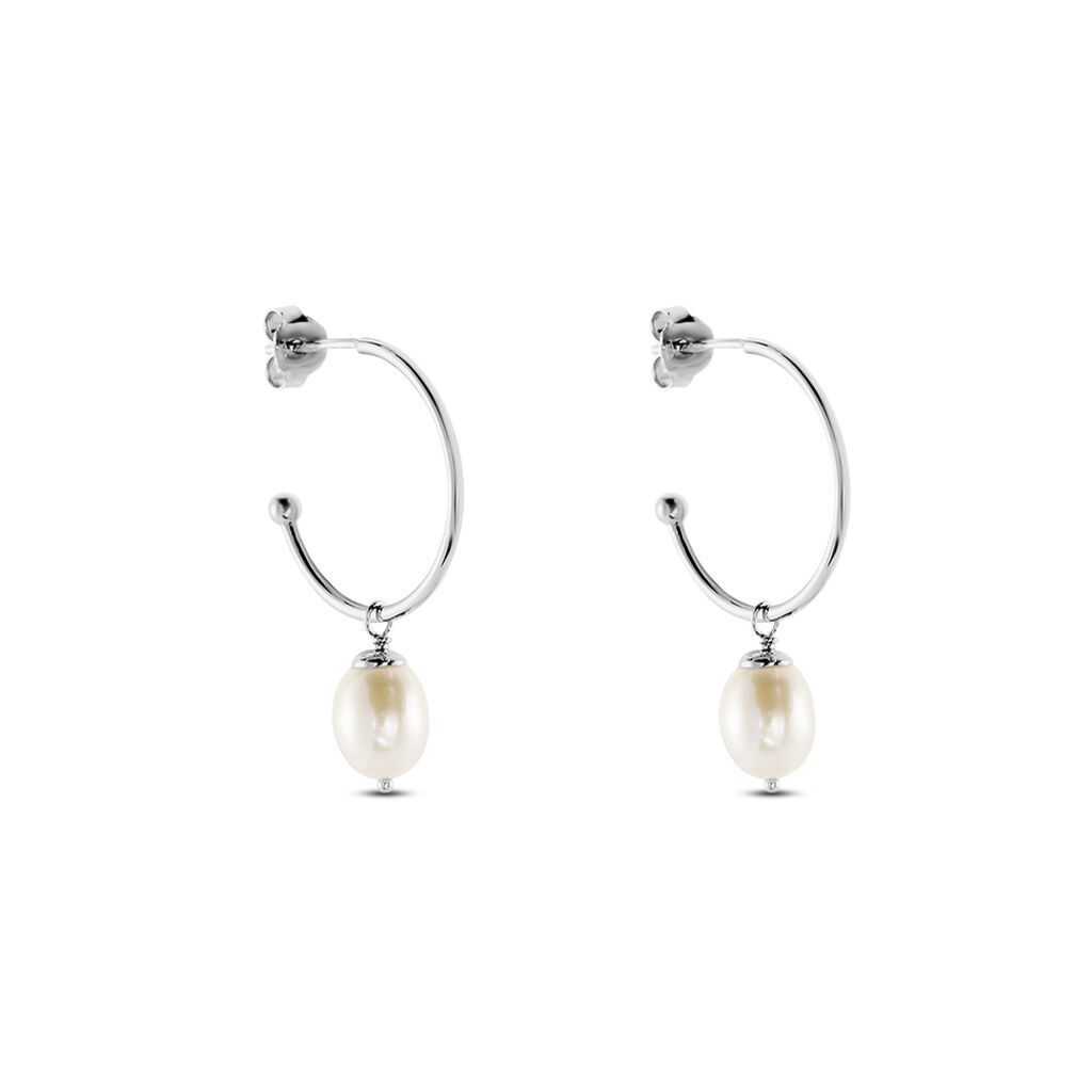 Créoles Walli Argent Blanc Perle De Culture - Boucles d'oreilles créoles Femme | Histoire d’Or